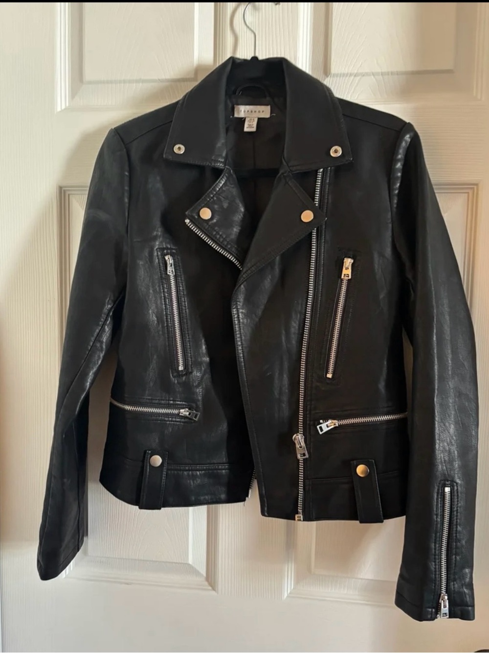 Top-shop Black Women Faux Leather Biker Jacket Size Size 6